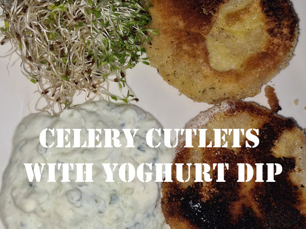 Celery cutlet with yoghurt dip